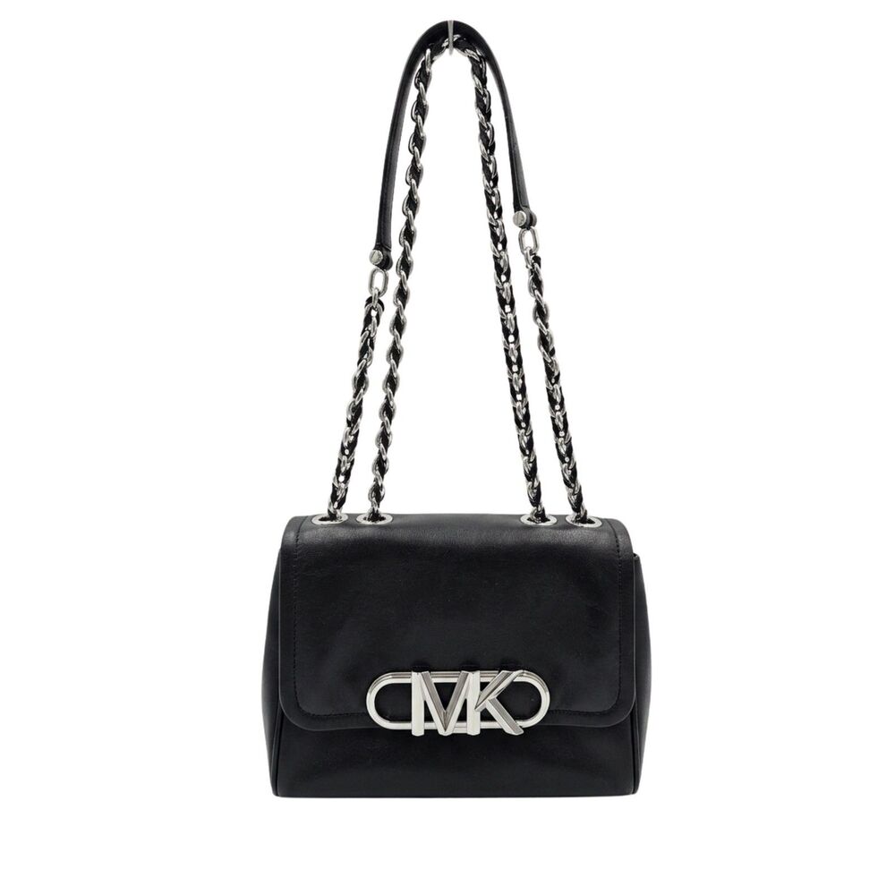 Michael Kors Parker Convertible Chain Shoulder Bag Black Leather Silver